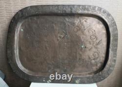 ANCIEN GRAND PLATEAU en CUIVRE Gravé Fleurs EPOQUE EMPIRE XIXème Palmettes