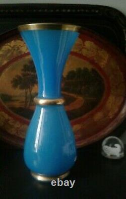 ANCIEN GRAND VASE EN OPALINE BLEU ET OR 46cm EPOQUE XIXème NAPOLEON III