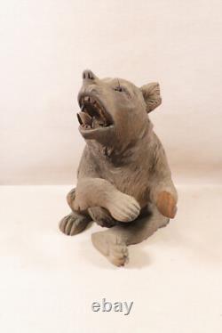 ANCIEN OURS EN BOIS SCULPTE FORET NOIRE YEUX SULFURE EPOQUE FIN XIX ème