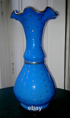 ANCIEN VASE EN OPALINE BLEU ETOILE XIXème EPOQUE NAPOLEON III