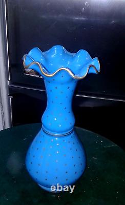 ANCIEN VASE EN OPALINE BLEU ETOILE XIXème EPOQUE NAPOLEON III