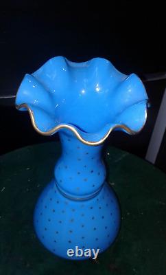 ANCIEN VASE EN OPALINE BLEU ETOILE XIXème EPOQUE NAPOLEON III