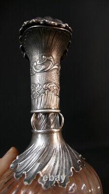 Aiguière, Carafe à Alcool En Argent Massif Et Verre Torsadé, époque XIX ème Sièc