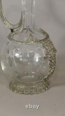 Aiguière En Cristal Gravé Et Monture Filigrané En Métal Argenté, époque XIX ème