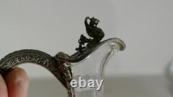 Aiguière En Cristal Gravé Et Monture Filigrané En Métal Argenté, époque XIX ème