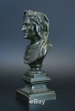 Ancien Buste bronze Le Dante epoque Napomeon III XIXème 20,5 cm