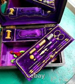 Ancien Coffret A Couture Marqueterie Epoque Niii Xixeme