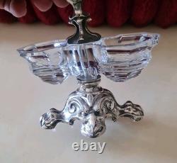 Ancien Double Salières En Argent Massif Et Cristal. Epoque XIX ème