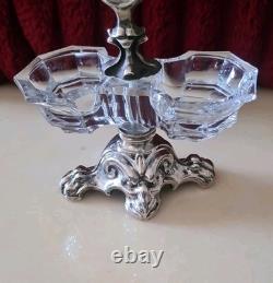 Ancien Double Salières En Argent Massif Et Cristal. Epoque XIX ème