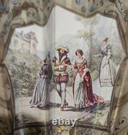 Ancien Éventail Époque Xixeme Romantique