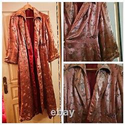 Ancien Long Manteau En Soie chine XIXÈME, Motif Papillon Chinese Vieux Rose