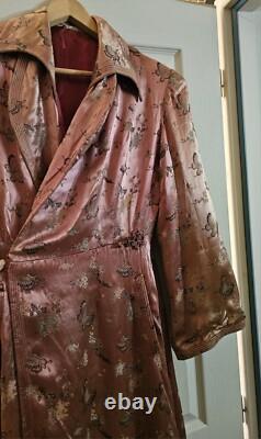 Ancien Long Manteau En Soie chine XIXÈME, Motif Papillon Chinese Vieux Rose