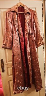 Ancien Long Manteau En Soie chine XIXÈME, Motif Papillon Chinese Vieux Rose