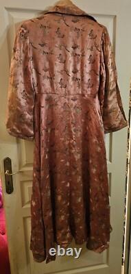 Ancien Long Manteau En Soie chine XIXÈME, Motif Papillon Chinese Vieux Rose