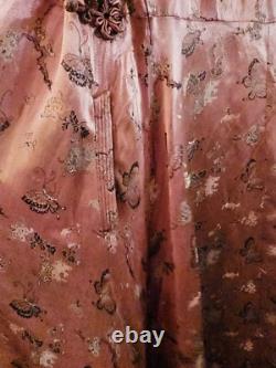 Ancien Long Manteau En Soie chine XIXÈME, Motif Papillon Chinese Vieux Rose