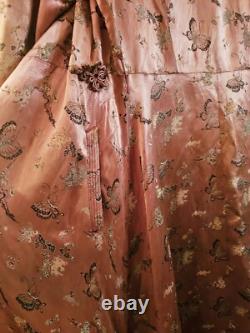 Ancien Long Manteau En Soie chine XIXÈME, Motif Papillon Chinese Vieux Rose