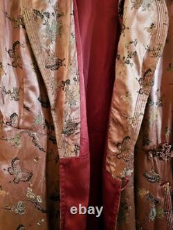 Ancien Long Manteau En Soie chine XIXÈME, Motif Papillon Chinese Vieux Rose