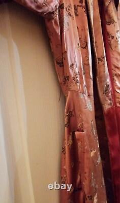 Ancien Long Manteau En Soie chine XIXÈME, Motif Papillon Chinese Vieux Rose