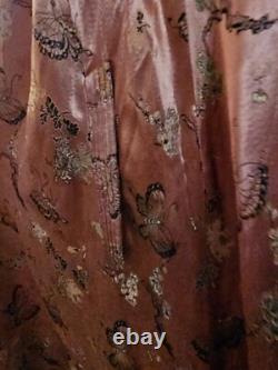 Ancien Long Manteau En Soie chine XIXÈME, Motif Papillon Chinese Vieux Rose