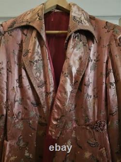 Ancien Long Manteau En Soie chine XIXÈME, Motif Papillon Chinese Vieux Rose