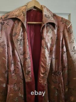 Ancien Long Manteau En Soie chine XIXÈME, Motif Papillon Chinese Vieux Rose