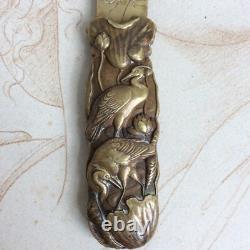 Ancien Ouvre Lettre Japon Hérons Fleurs de Lotus Epoque XIXème Ecriture