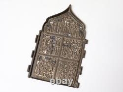 Ancien Panneau d'Icone de Voyage en bronze Russie Epoque Tsariste XVIII-XIXème