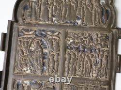Ancien Panneau d'Icone de Voyage en bronze Russie Epoque Tsariste XVIII-XIXème