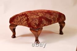 Ancien Repose Pieds en Bois patiné à tapisser XIXème, tabouret d'époque