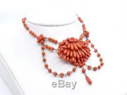 Ancien collier draperie perles de corail et or époque XIXeme