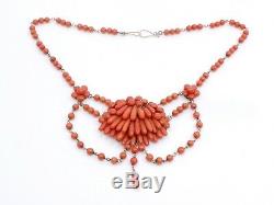 Ancien collier draperie perles de corail et or époque XIXeme