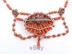 Ancien collier draperie perles de corail et or époque XIXeme