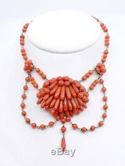 Ancien collier draperie perles de corail et or époque XIXeme