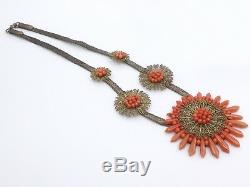 Ancien collier perles de corail et fil d'acier époque Empire XIXeme