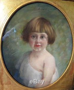 Ancien pastel époque XIX ème siècle de Maurice Alléon portrait de petite fille