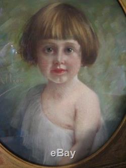 Ancien pastel époque XIX ème siècle de Maurice Alléon portrait de petite fille