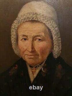 Ancien portrait de femme, huile sur toile, époque XIX ème s