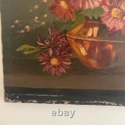 Ancien tableau de fleurs, huile sur toile époque fin XIX ème. Bouquet de fleurs