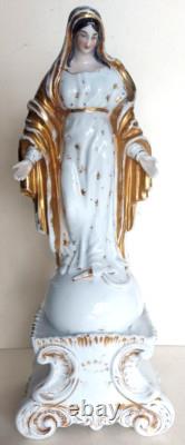 Ancienne Grande Vierge XIXème, porcelaine de Paris Epoque 19ème