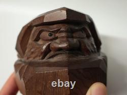 Ancienne belle Sculpture sur bois Moine Bouddhisme Zen Japon Epoque Meiji