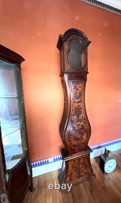 Ancienne horloge Bressane murale comptoise Bresse marqueterie d'époque 18 ème