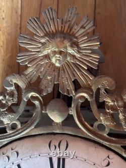 Ancienne horloge Bressane murale comptoise Bresse marqueterie d'époque 18 ème