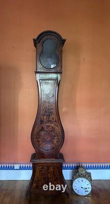 Ancienne horloge Bressane murale comptoise Bresse marqueterie d'époque 18 ème