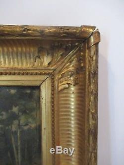 Ancienne peinture femme au fardot époque XIX ème s beau cadre doré à palmettes