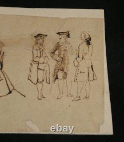 Anonyme Dessin original à l'encre- Étude de figures en tenue d'époque, XIX ème