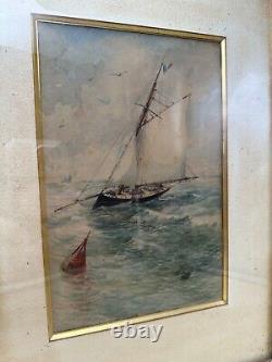 Aquarelle Originale Marine Française époque XIXe Siècle