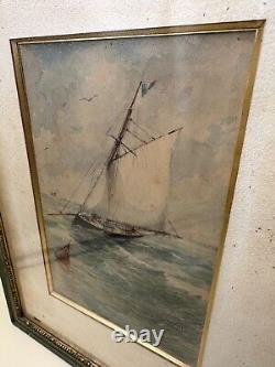 Aquarelle Originale Marine Française époque XIXe Siècle