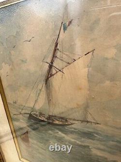 Aquarelle Originale Marine Française époque XIXe Siècle