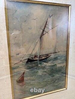 Aquarelle Originale Marine Française époque XIXe Siècle