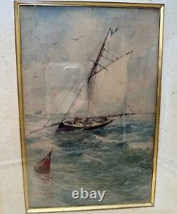 Aquarelle Originale Marine Française époque XIXe Siècle